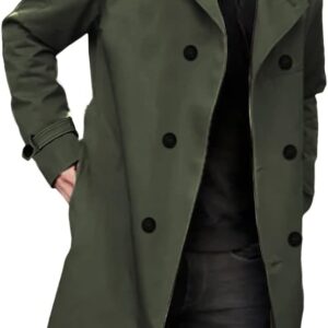Mens Double Breasted Trench Coat Notched Lapel Casual Slim Fit Long Windbreaker Overcoat