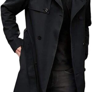 Men's Trench Coat Slim fit Double Breasted Belted Windbreaker Lapel Long Jacket Casual Windproof Overcoat