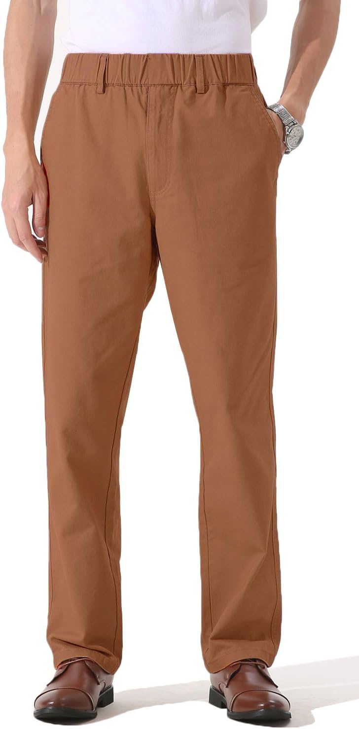 Men's Cotton Relaxed Fit Full Elastic Waist Twill Pants