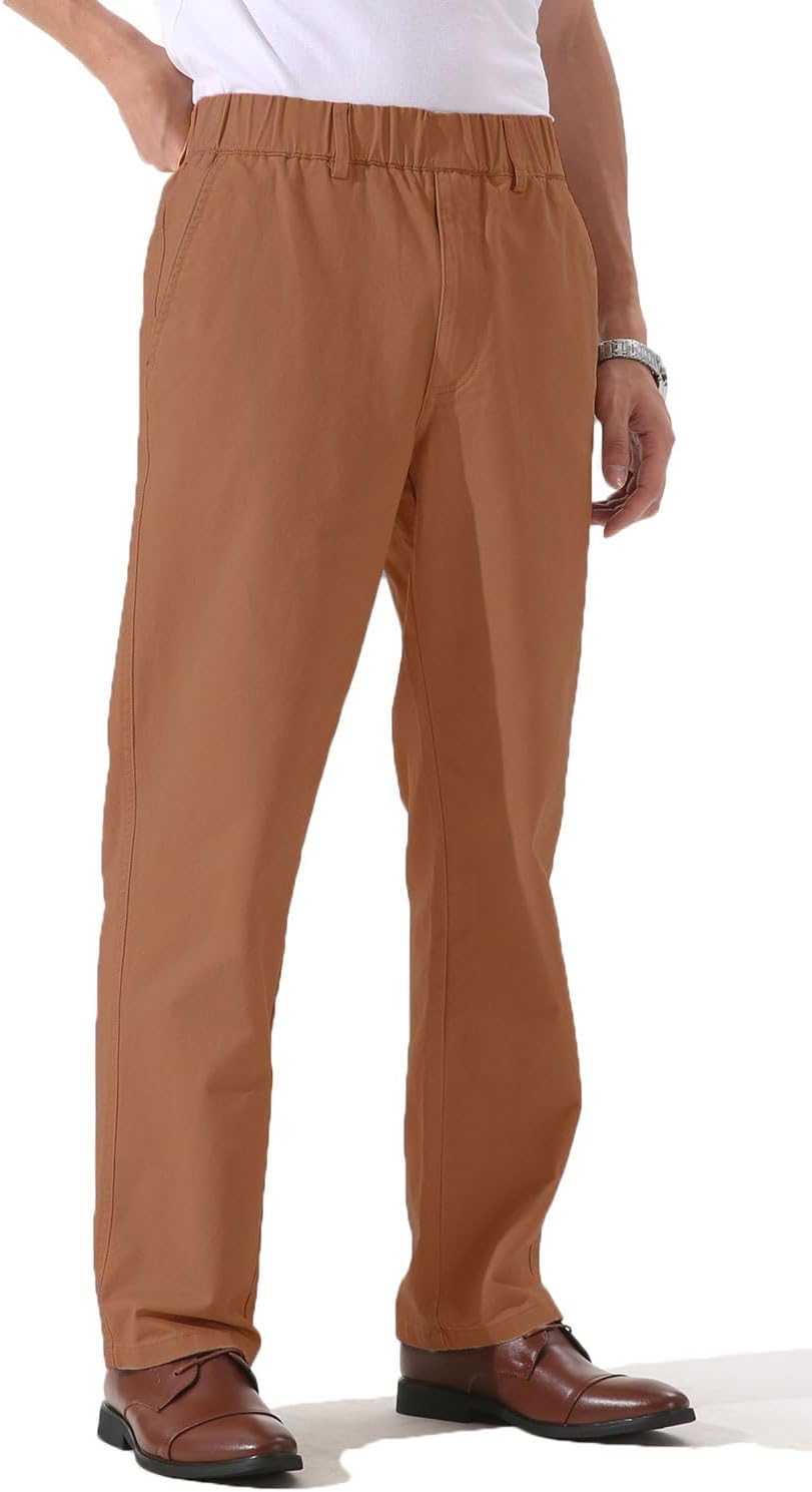 Men's Cotton Relaxed Fit Full Elastic Waist Twill Pants - Image 2