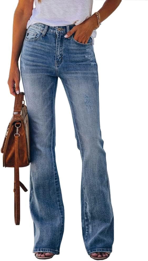 Women High Waisted Jeans Flare Stretch Boyfriend Bootcut Casual Denim Pants
