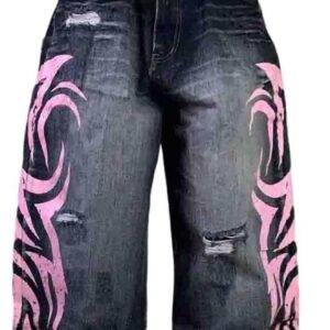 men and men Y2K Streetwear Loose Jeans Retro Totem Print Gothic Pants high Waist Wide Leg Harajuku Hip-hop Pants