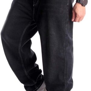 men Baggy Hip Hop Jeans Casual Loose Fit Embroidered Skateboard Denim Pants