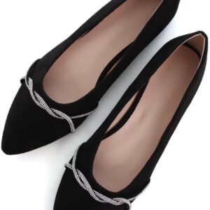 Womens Casual Flats Fashion Chain Pointed Toe Ballet Flats Rhinestone Flats Comfort Slip On Dress Shoes