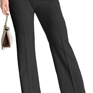 Wide Leg Dress Pants for Women Elastic High Waist Straight Leg Pants Business Casual Pull on Office Work Slacks