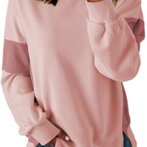 Women's Casual Oversized Sweatshirt Crew Neck Color Block Loose Pullover Tops Side Slit