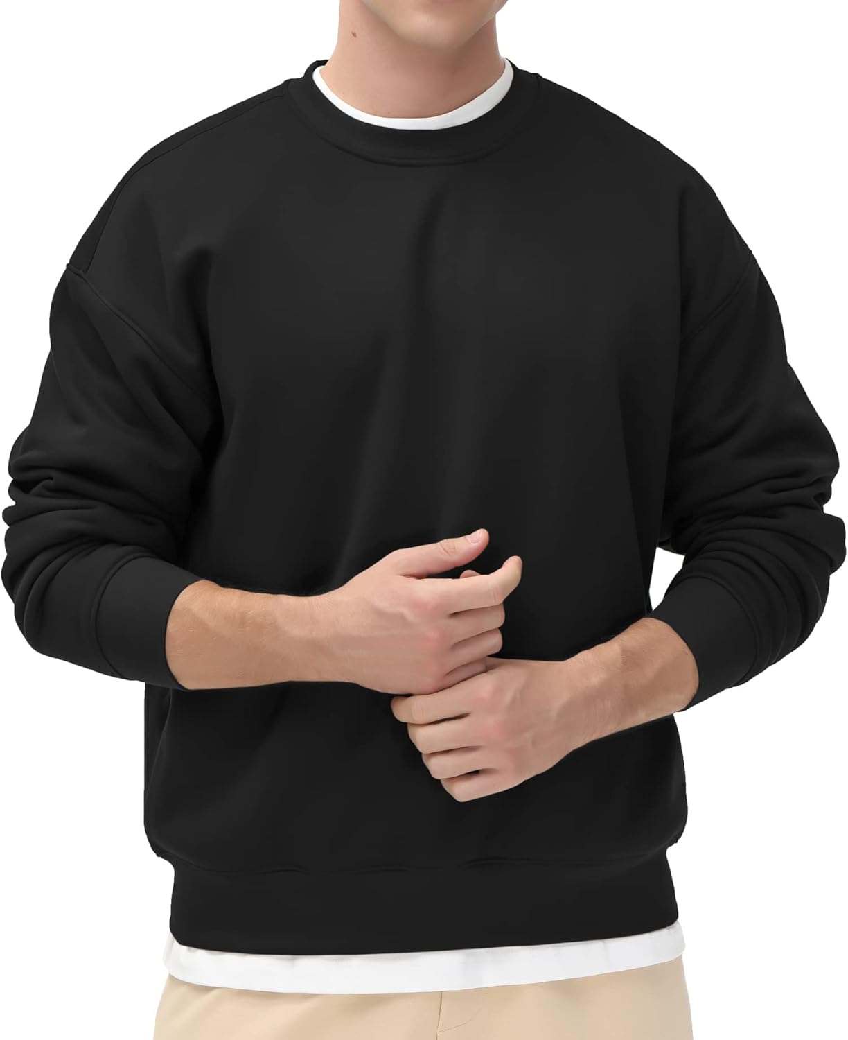Men's Fleece Crewneck Sweatshirt Thick Loose fit Soft Basic Pullover Sweatshirt - Image 2