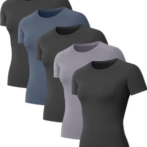 5-Pack Women's Compression Shirts Short Sleeve Workout Tops Athletic Baselayer Quick Dry Gym Yoga Running T-Shirt