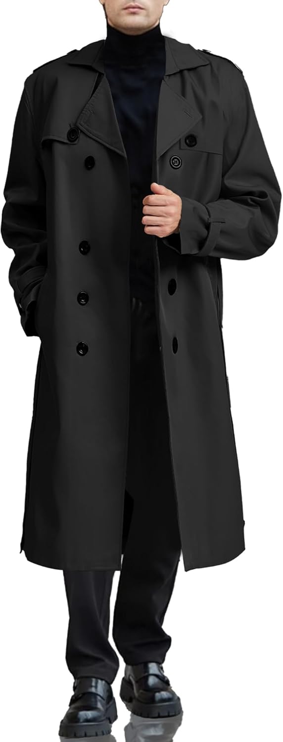 Men's Trench Coat - Long Jacket Overcoat-Oversized Casual Windbreaker