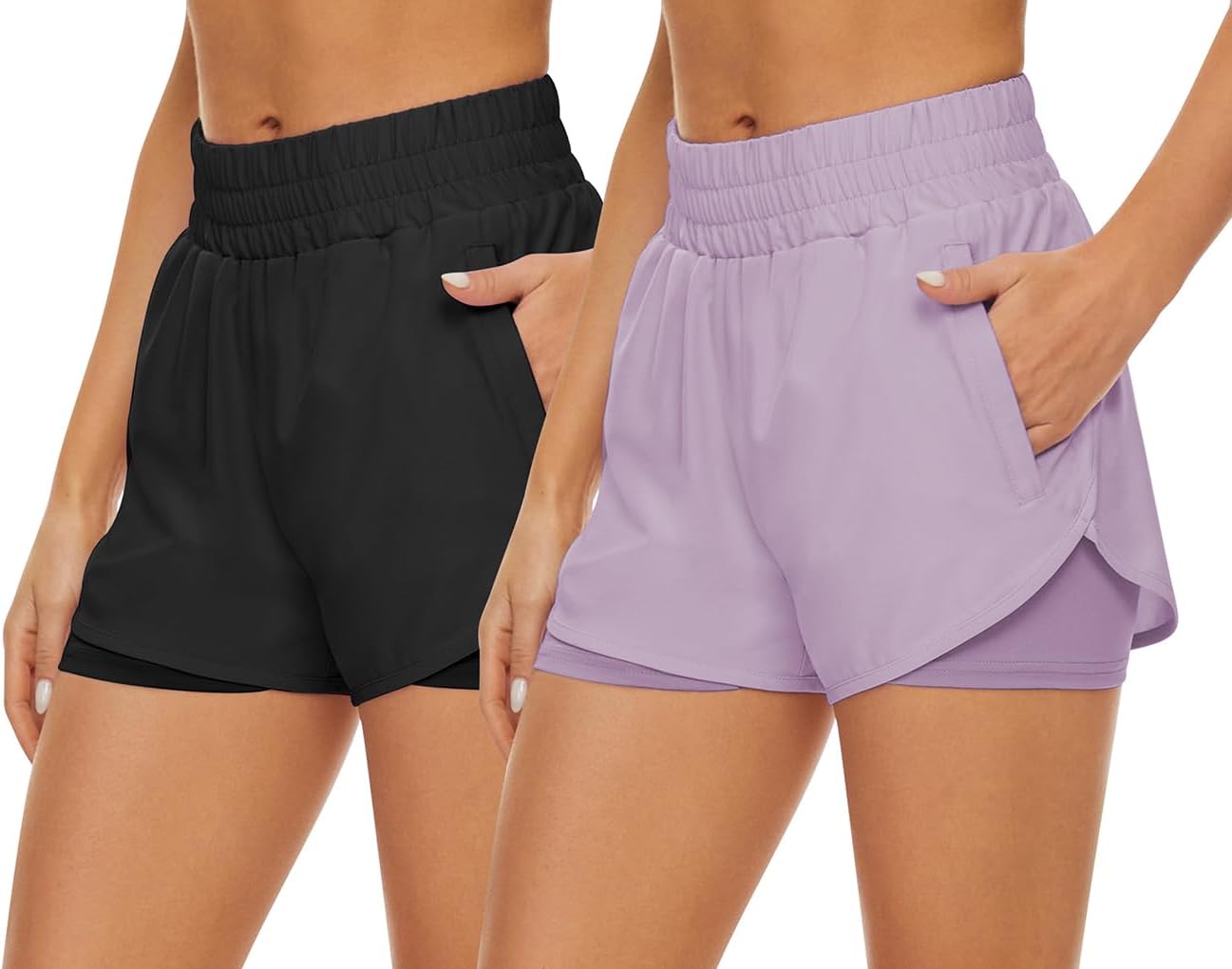 2 Pack Athletic Shorts for Women, Quick Dry Running Shorts with Pockets High Waisted Workout Gym Sports Shorts