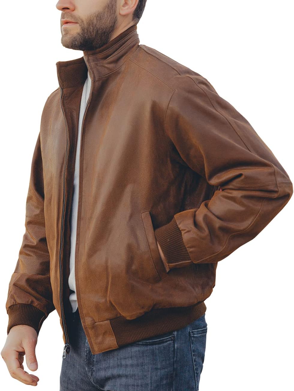 Men's Real Leather Bomber Casual Jacket