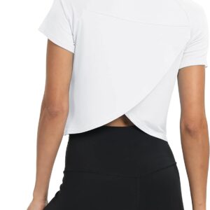 Workout Tops for Women Cropped Split Back Athletic Gym Exercise Shirts Loose Fit