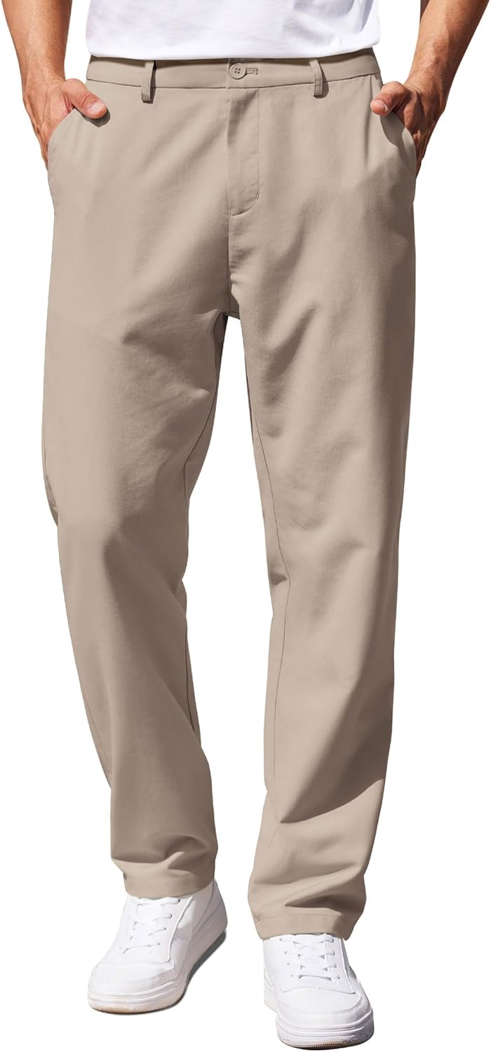 Men's Casual Pants Classic Fit Straight Legs Flat Front Twill Pants