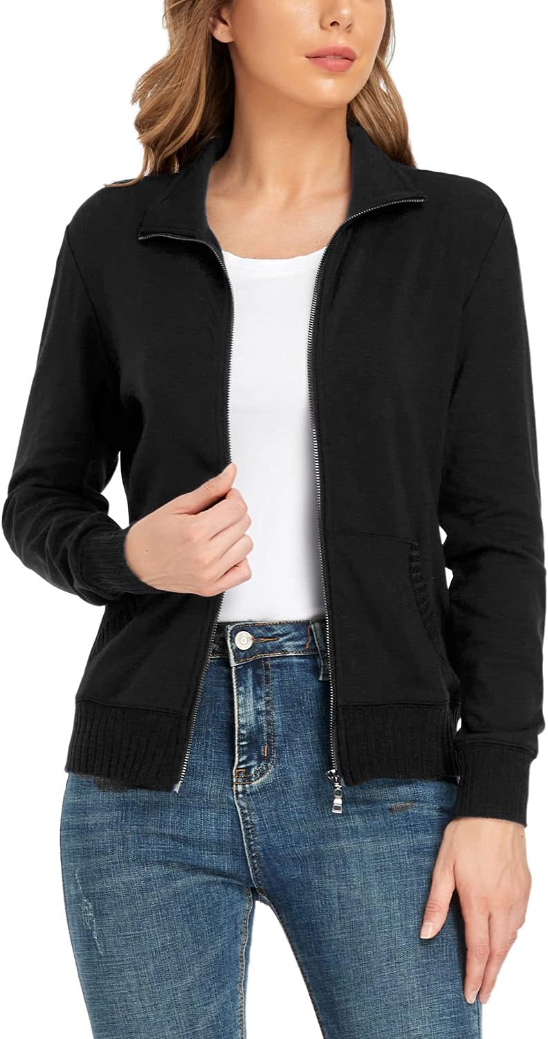 Women's Stand Collar Zip up Long Sve Jacket with Pockets Running Sweatshirts Jackets - Image 2