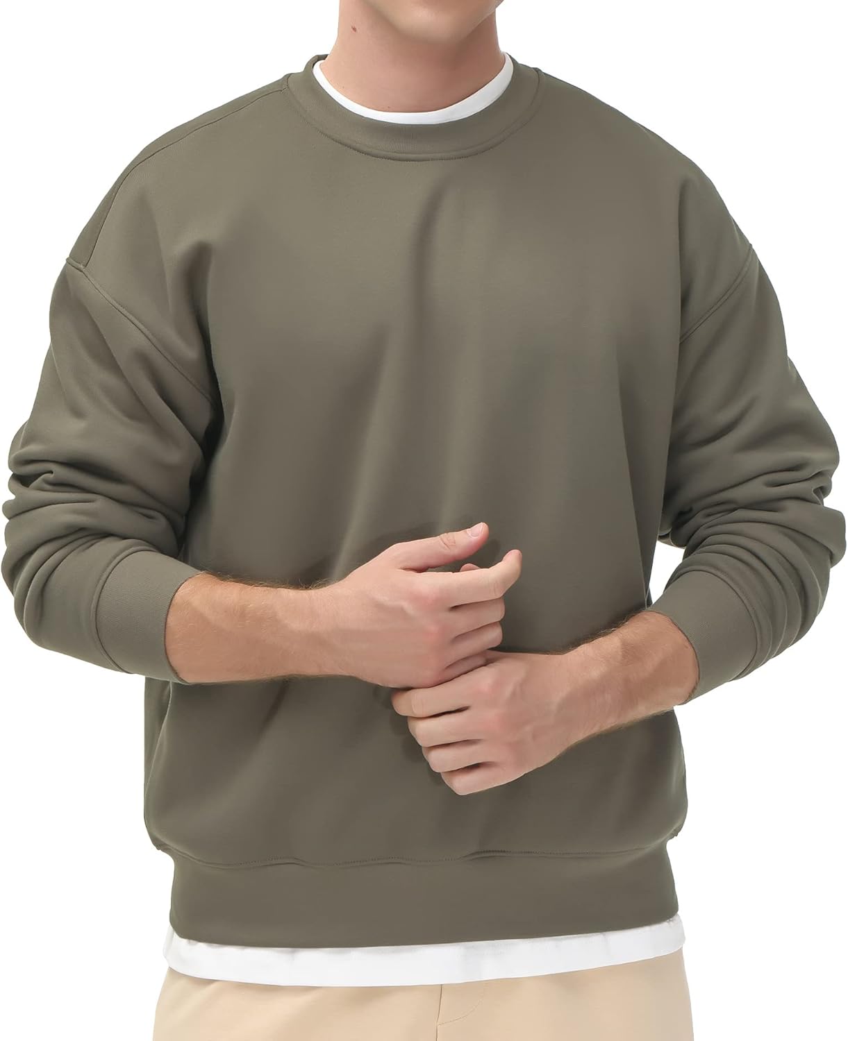 Men's Fleece Crewneck Sweatshirt Thick Loose fit Soft Basic Pullover Sweatshirt