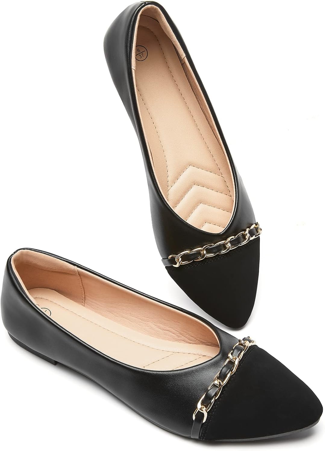 Women's Black Flats Shoes,White Dress Shoes for Women,Crimping Faux Suede Ballet Flats Comfortable