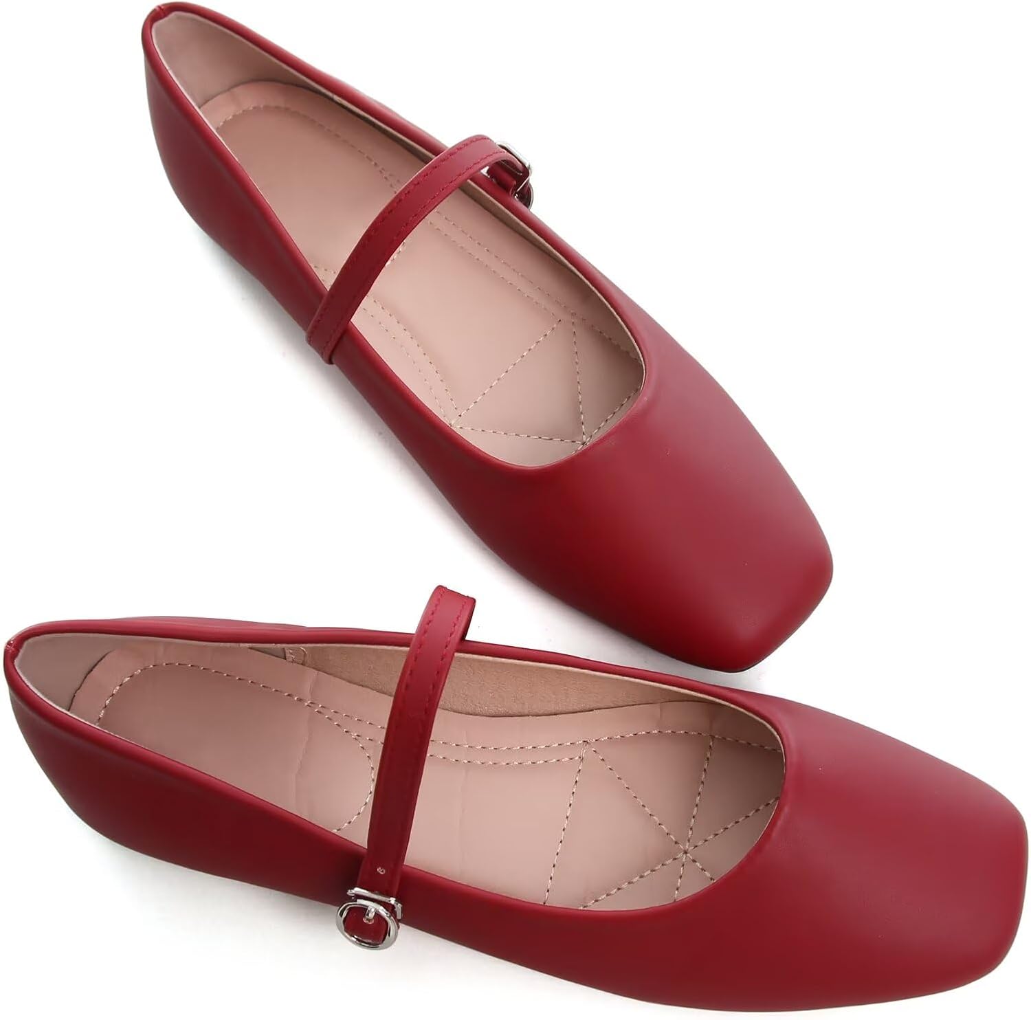 Leather Flats for Women Comfortable Square Toe Slip On Flats Soft Work Flats Retro Mary Jane Flats - Image 2