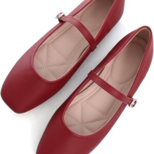 Leather Flats for Women Comfortable Square Toe Slip On Flats Soft Work Flats Retro Mary Jane Flats