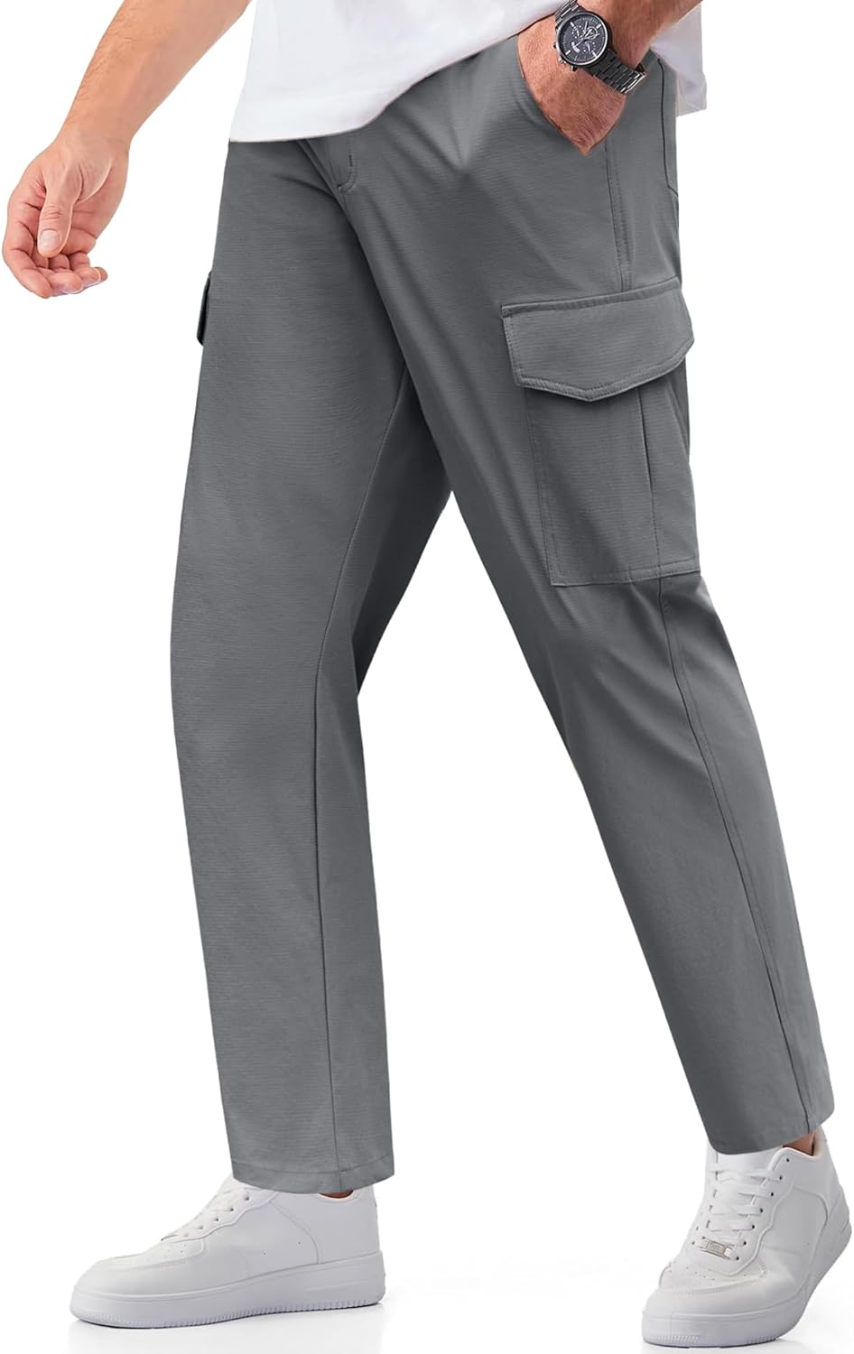 Men's Casual Pants Lightweight Hiking Cargo Pants Stretch Outdoor Work Pant with Multi Pockets