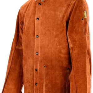 Leather Welding Jacket - Flame-Resistant Heavy Duty Work Welder Jackets - Split Cowhide Welding Coat for Men Women