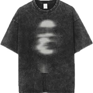 men Vintage Oversized Tee Shirts Hiphop Rapper Print Acid Wash Tops Streetwear Graphic Cotton Short Sleeve Black Shirt