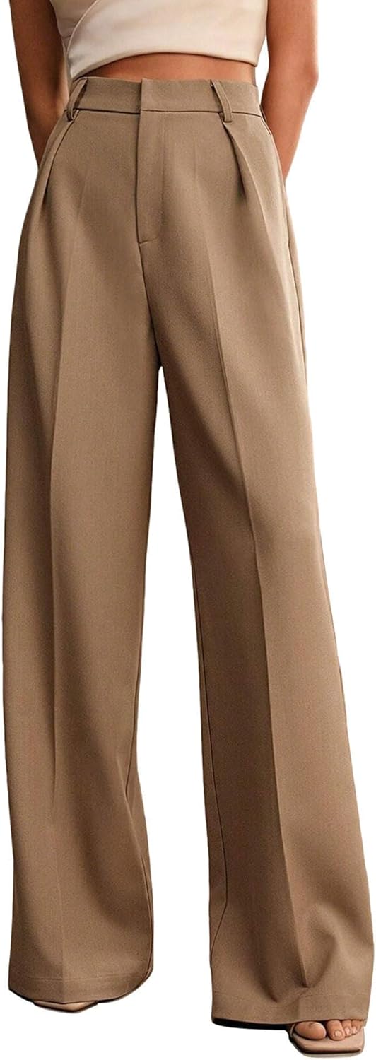 Womens Wide Leg Pants High Waist Straight Work Pants Office Business Casual Trousers with Pockets