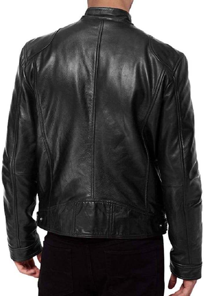 Men's Genuine Lambskin Leather Biker Jacket - Image 2