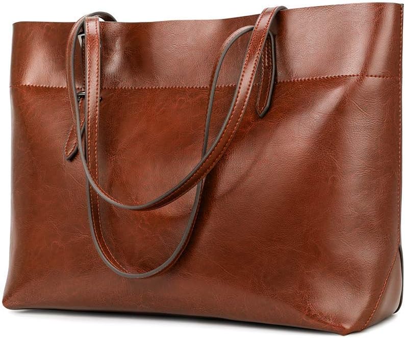 Vintage Genuine Leather Tote Shoulder Bag for Women Satchel Handbag with Top Handles