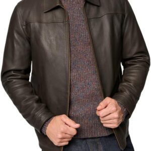 Men's New Black/Brown Lambskin Leather Classic Open Bottom Jacket Motorcycle Vintage Racing Jacket