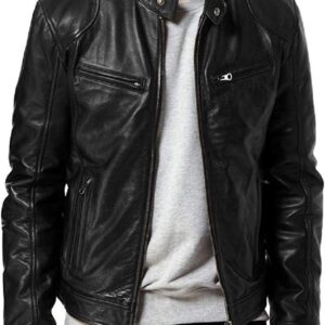 Men's  Genuine Lambskin Leather Biker Jacket