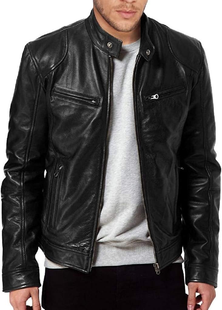 Men's Genuine Lambskin Leather Biker Jacket