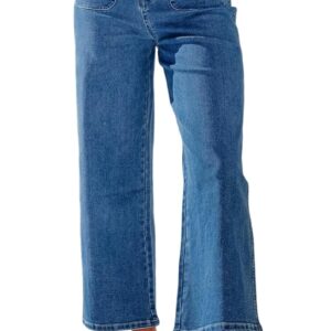 Women Wide Leg Jeans High Waisted Stretchy Straight Leg Jeans Buttoned Loose Denim Pants with Pocket