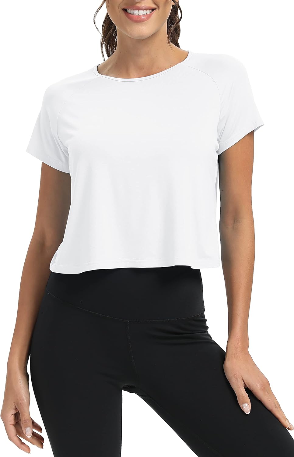 Workout Tops for Women Cropped Split Back Athletic Gym Exercise Shirts Loose Fit - Image 2