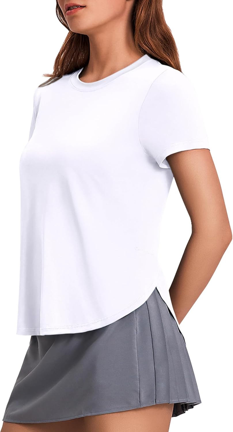 Workout Tops for Women UPF 50+ Yoga Shirts Short Sleeve Athletic Tops with Side Slits Running Gym Tee Top Loose Fit