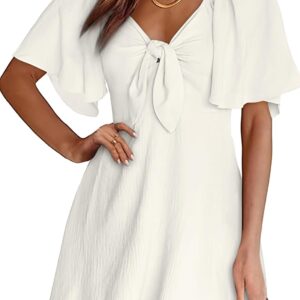 women Dresses 2025 Summer Fall Deep V Neck Elegant Bow tie Mini Dress S-XL