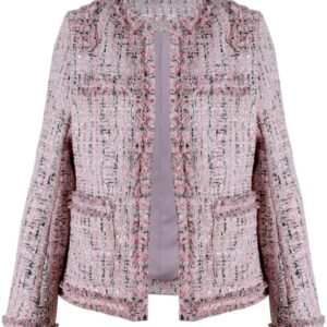 Women's Fall Business Casual Tweed Blazer Jacket Collarless Open Front Dressy Tweed Jacket