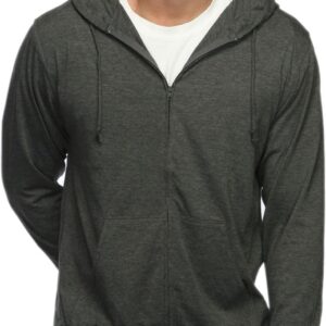 Lightweight Jersey Zip Hoodie for Men – Full Zip Casual Cotton Hoodie, Soft Long Sleeve