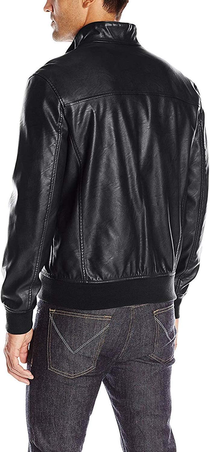 Men's Faux Leather Bomber Jacket - Image 2