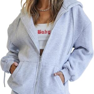 Womens Zip Up Hoodies Oversized Sweatshirts Fall School Fashion Outfits Casual Jackets 2025 Winter Clothes