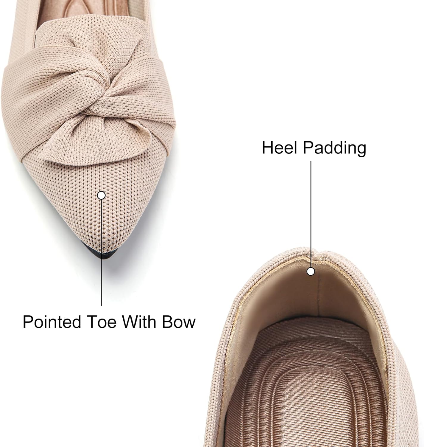 Flats for Womens Pointed Toe Ballet Flats with Bow Comfortable Knit Dressy Flats - Image 2