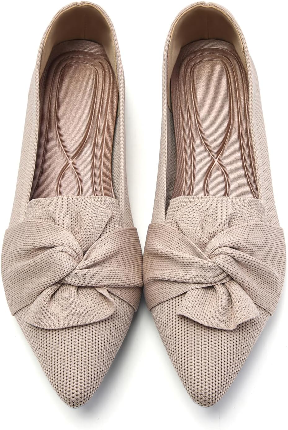 Flats for Womens Pointed Toe Ballet Flats with Bow Comfortable Knit Dressy Flats