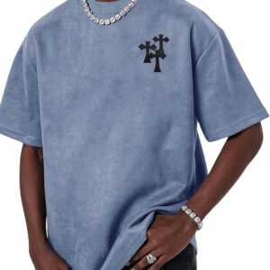 men Oversized Graphic Tee Letter Print Round Neck Drop Shoulder Shirts Pullover Vintage Distressed T Shirt