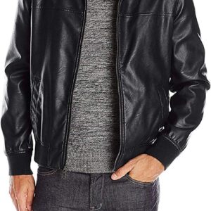 Men's Faux Leather Bomber Jacket