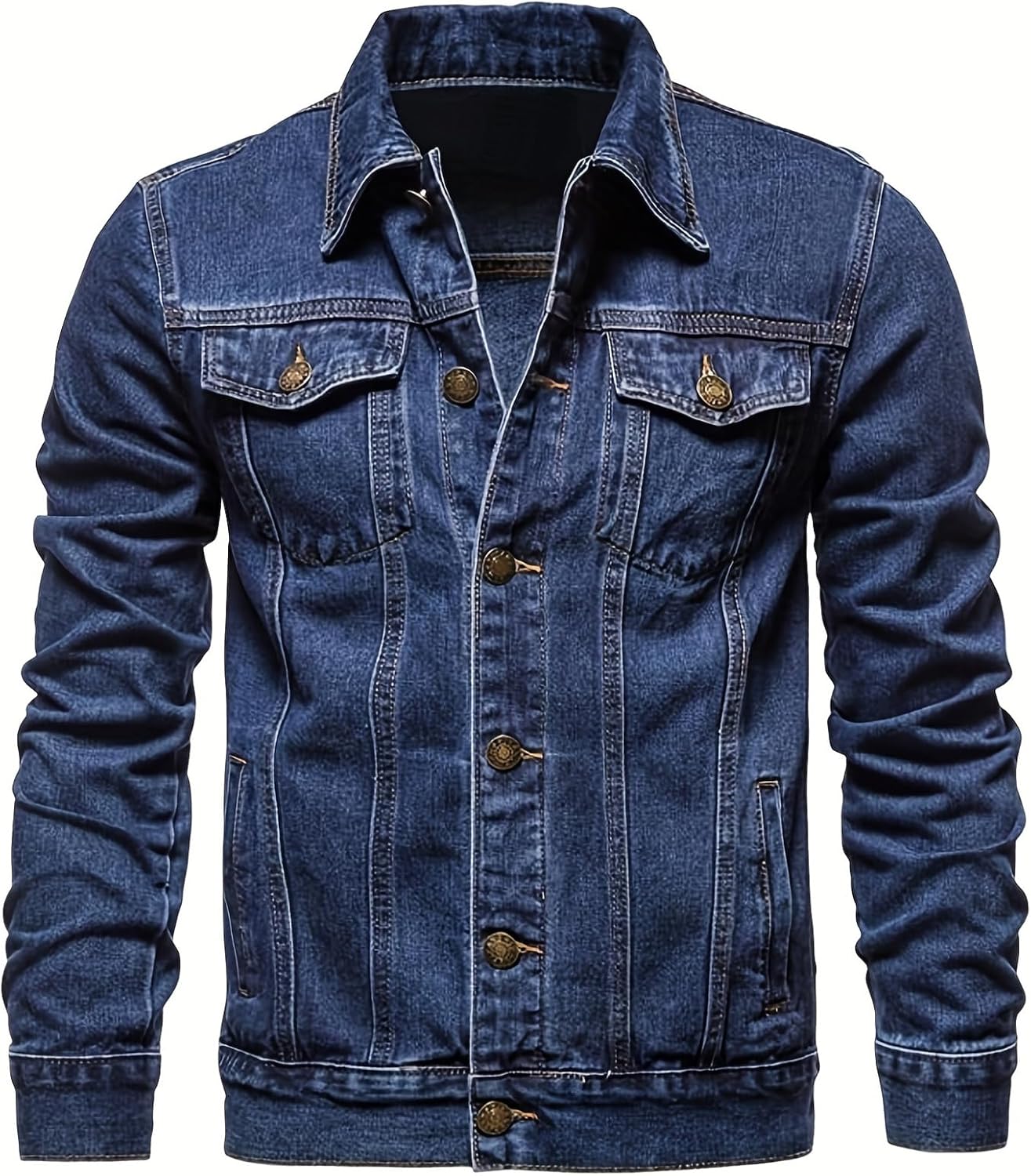 Men's Denim Jacket Vintage-Inspired Jean Jacket with Multiple Pockets - Cotton Blend, Machine Washable