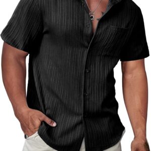 Hawaiian Shirt for Men Button Down Short Sve Shirts Textured Casual Summer Beach Linen Shirts