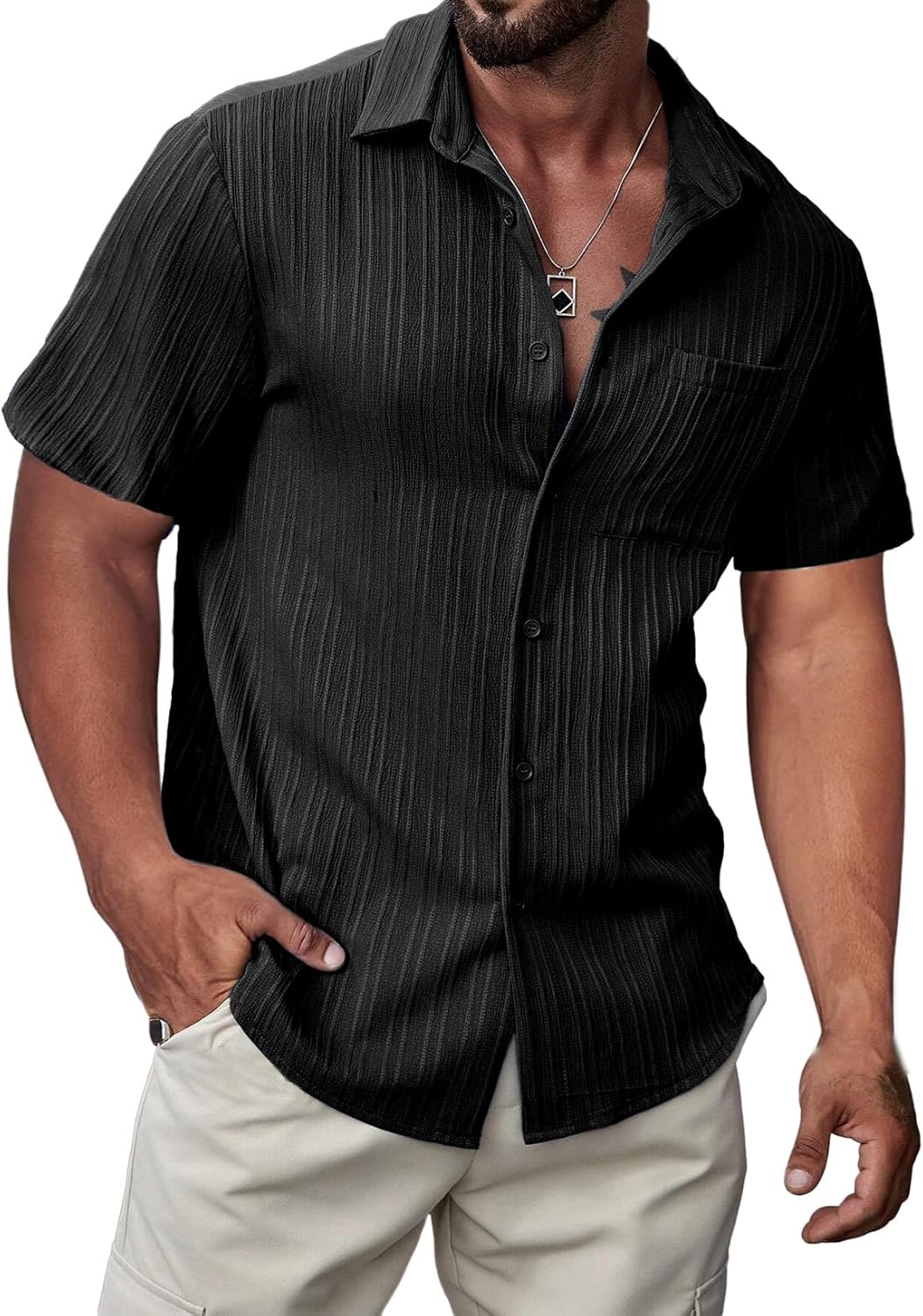 Hawaiian Shirt for Men Button Down Short Sve Shirts Textured Casual Summer Beach Linen Shirts