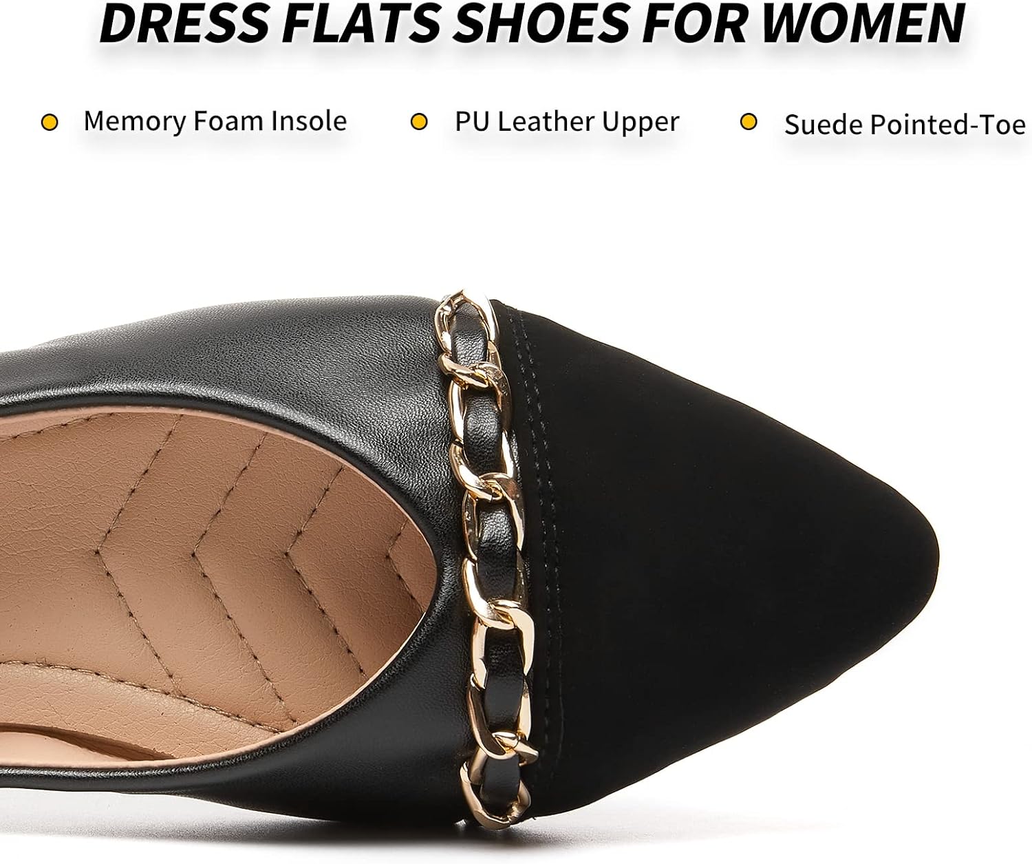 Women's Black Flats Shoes,White Dress Shoes for Women,Crimping Faux Suede Ballet Flats Comfortable - Image 2