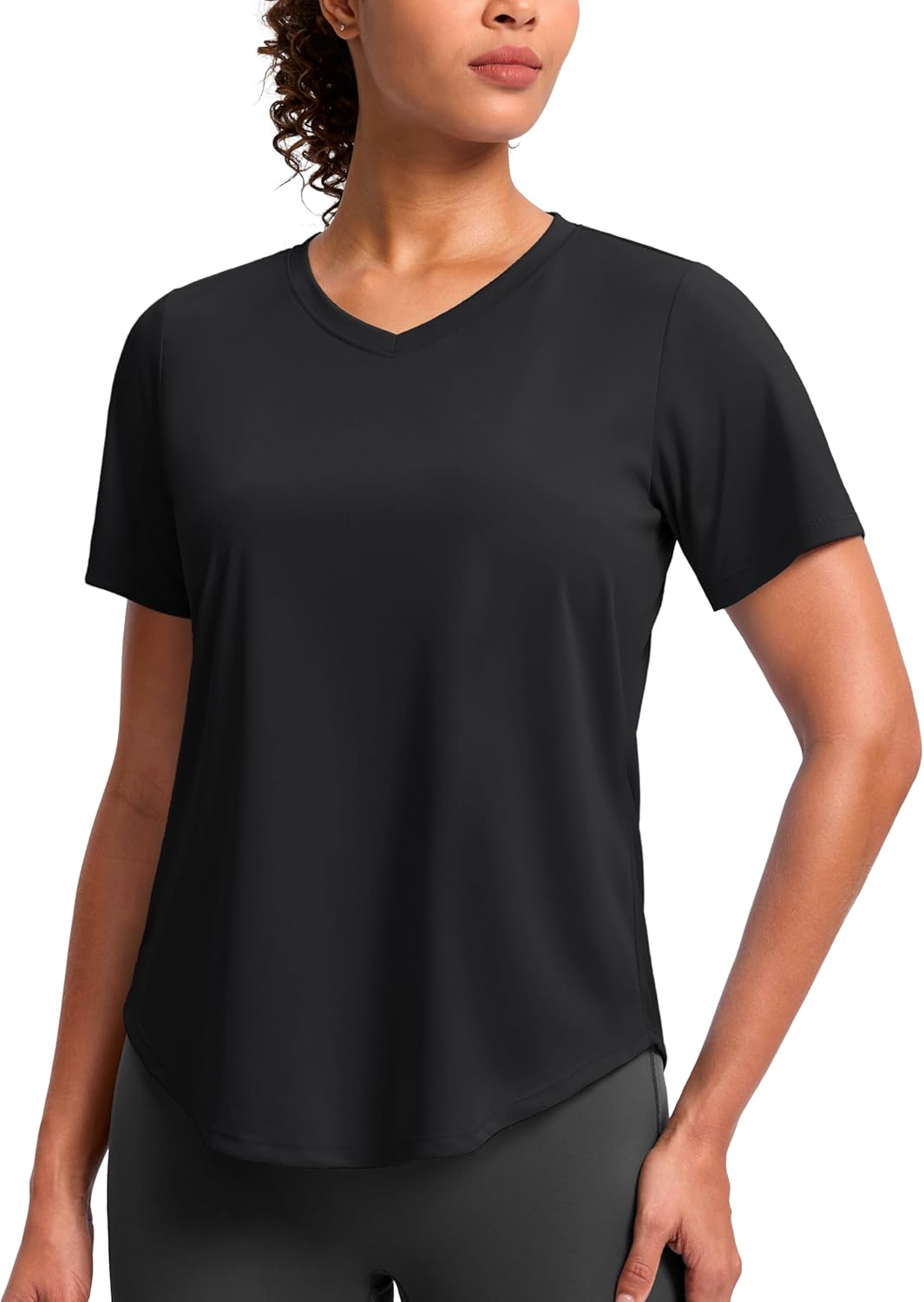 Womens Workout Tops V-Neck Short Sleeve UPF 50+ Sun Shirt Moisture Wicking Quick Dry Top for Gym, Running, Athletic