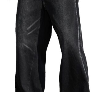 men Baggy Jeans Distressed Wide Leg Denim Pants Casual Loose Fit Trousers Streetwear