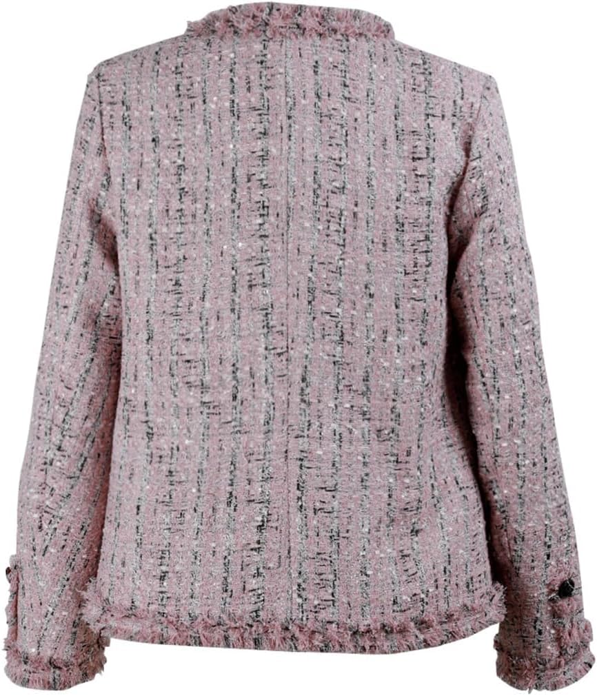 Women's Fall Business Casual Tweed Blazer Jacket Collarless Open Front Dressy Tweed Jacket - Image 2